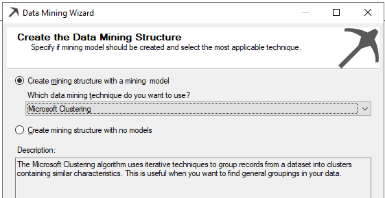 Selection of Microsoft Clustering Technique.