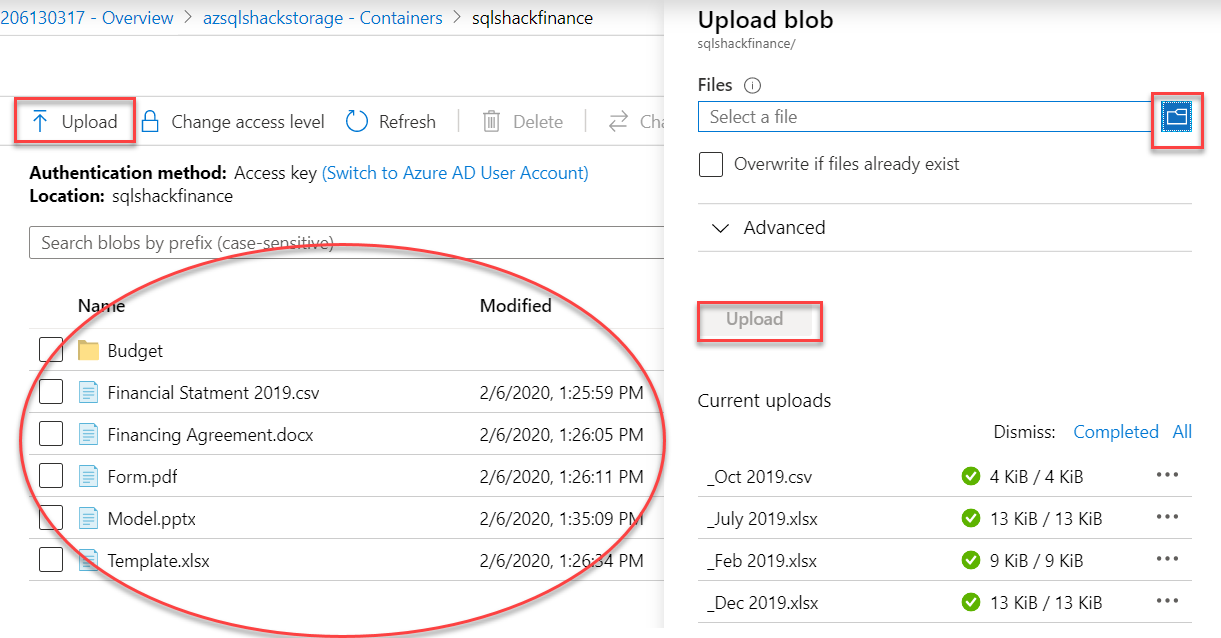 Several files uploaded in Azure Blob Storage.