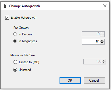 Auto Growth database file parameter