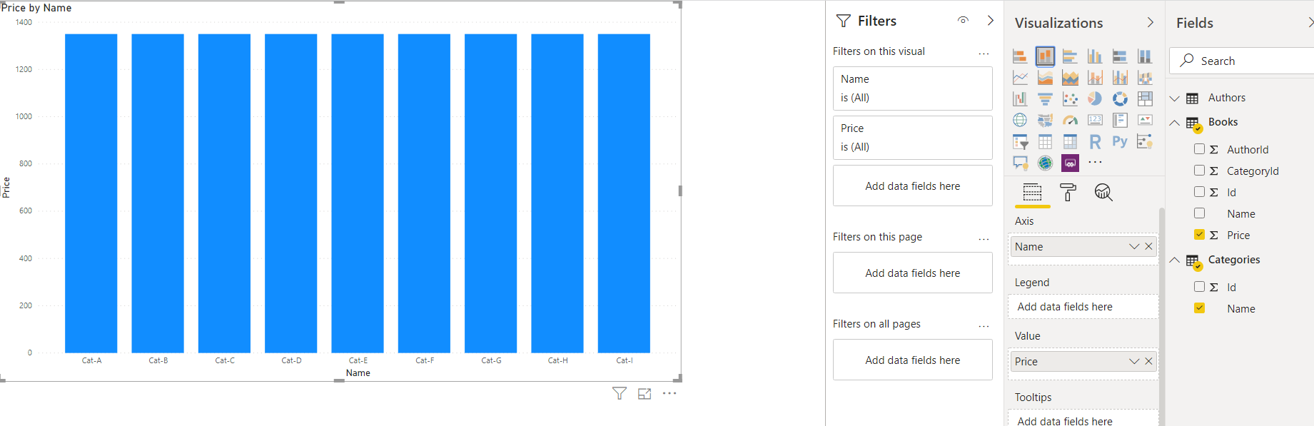 Bar chart in Power BI before a relationship is created.