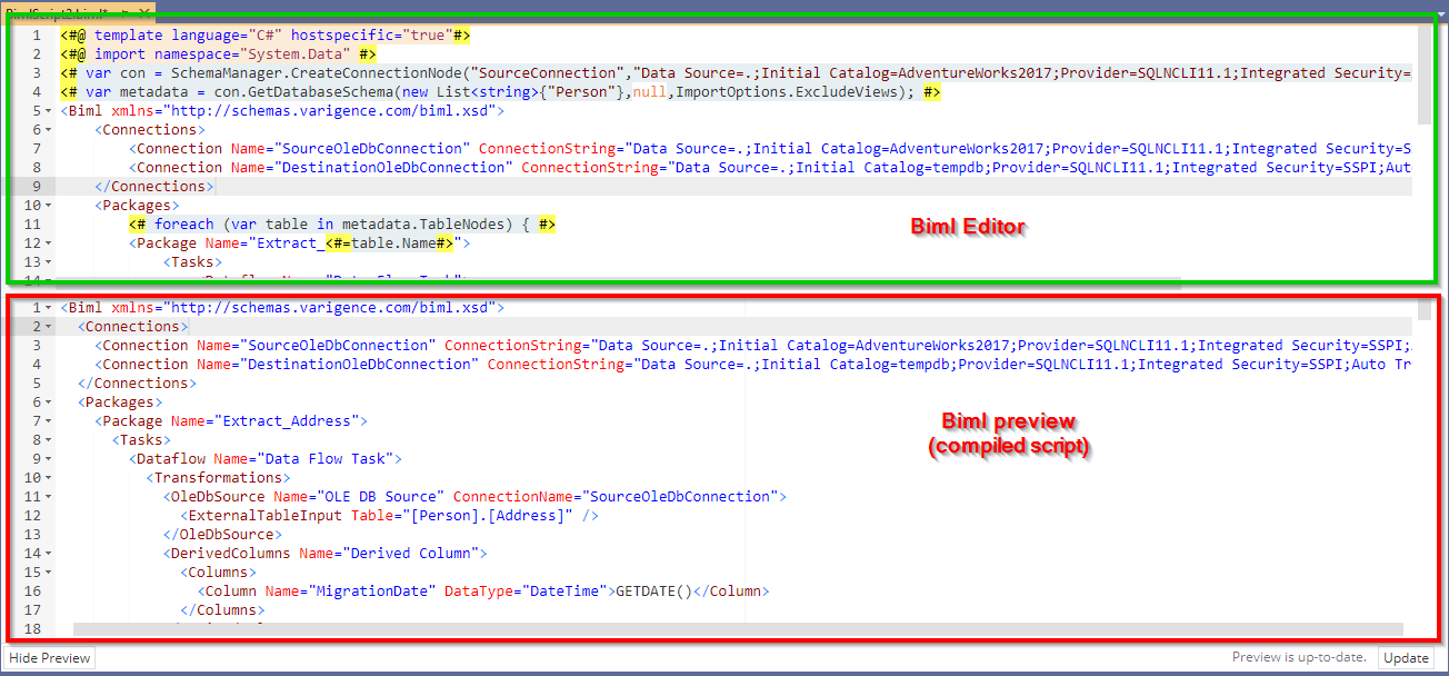 Biml code editor and preview in Visual studio
