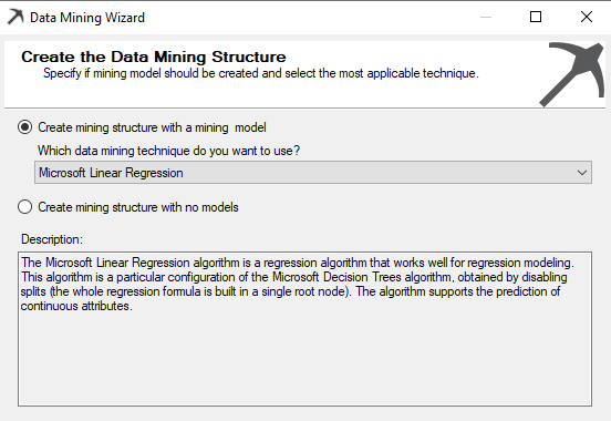 Choosing Microsoft Liner Regression as the data mining technique.