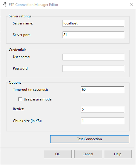 Configuring FTP connection manager