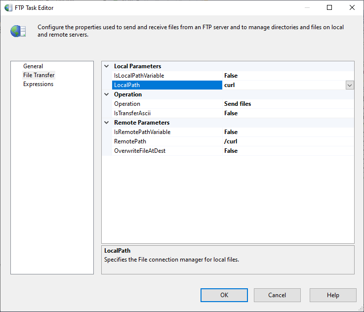 Configuring FTP Task to upload file to the FTP Server