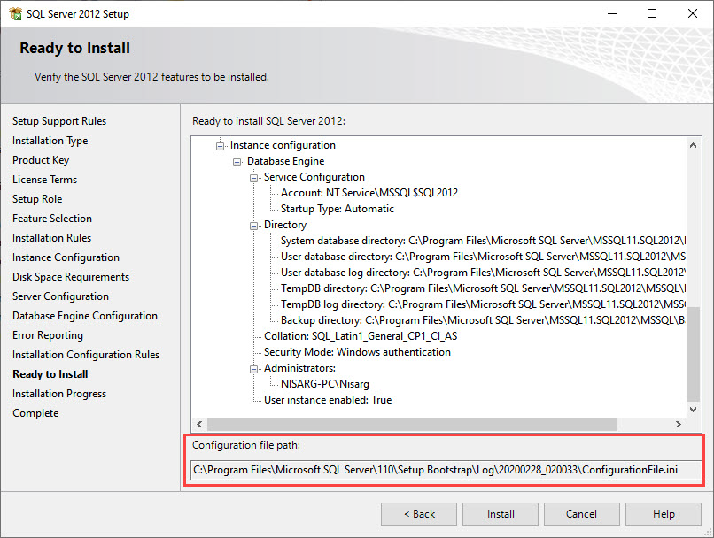 Create configurationfile.ini