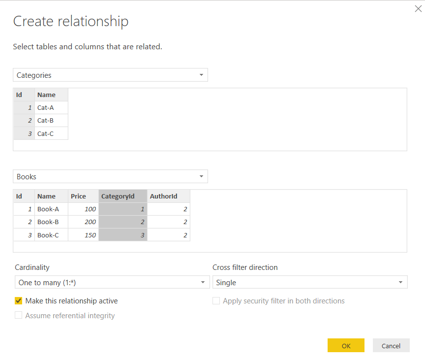 Creating a new relationship in Power BI