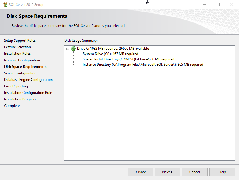 Disk space requirement 