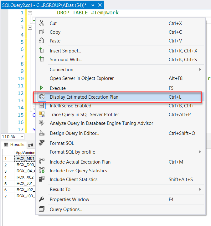 Display Estimated Execution Plan in SQL Server Management Studio