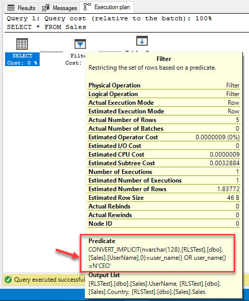 Execution Plan For Row Level Security in SQL Server