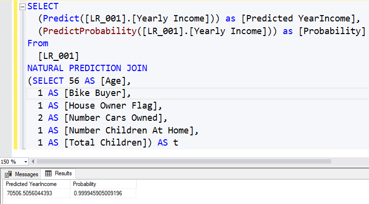 Prediction by using Microsfot Linear Regression using DMX query.