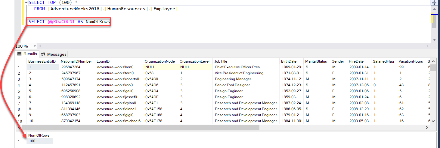 touch curly balance Working with SQL Server ROWCOUNT