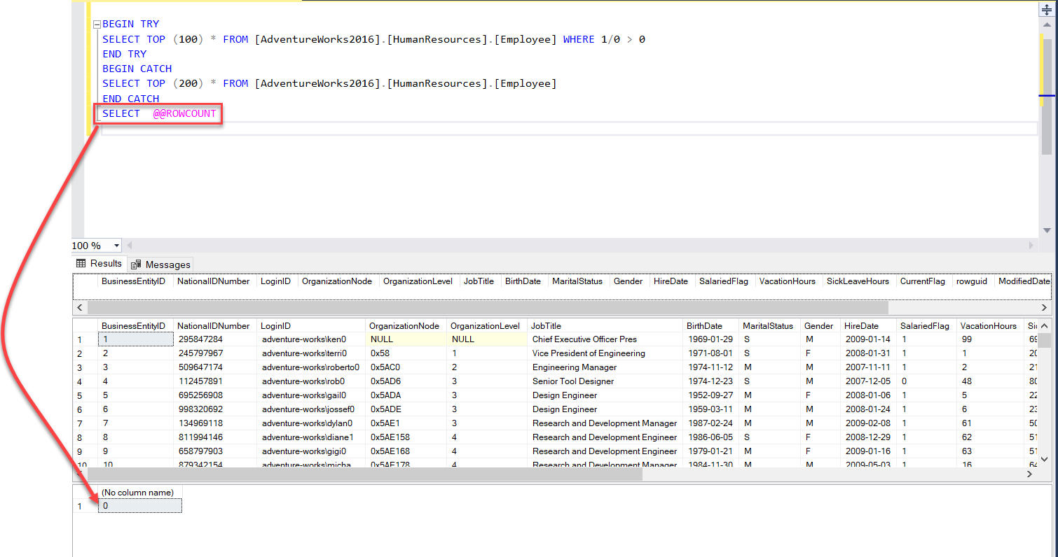 Working with SQL Server ROWCOUNT