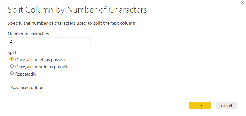 Specifying the number of characters after which we want to split the column