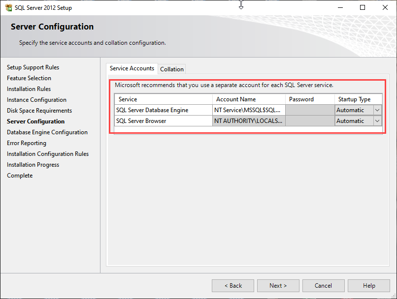 SQL Server 2012 express configuration