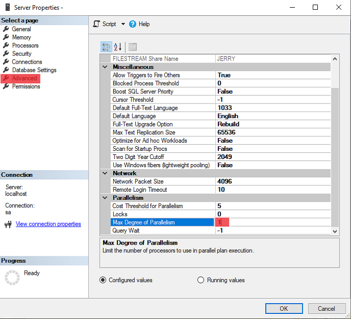 Configure SQL Server Degree Parallelism