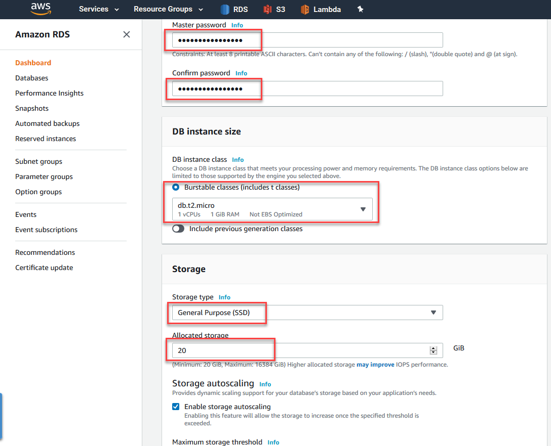 Configuring Instance Size