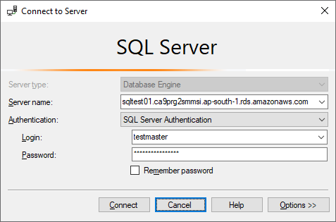 Connecting using SSMS