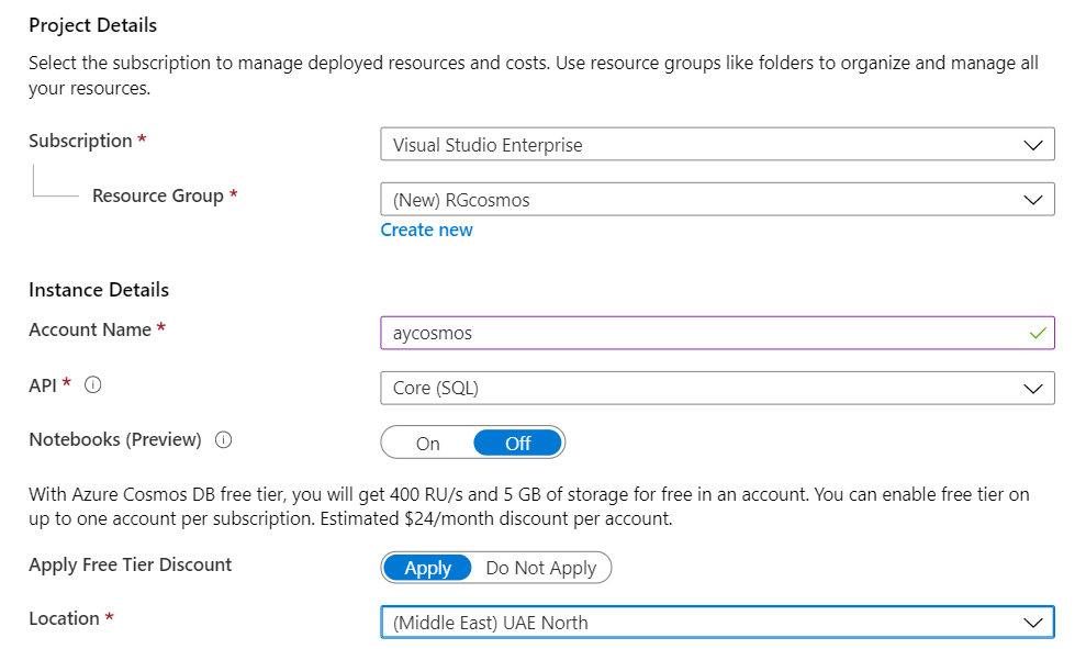 Create Azure Cosmos DB account - Step2