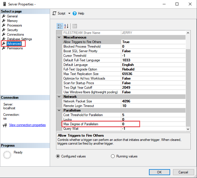 Default value of SQL Server Degree Parallelism