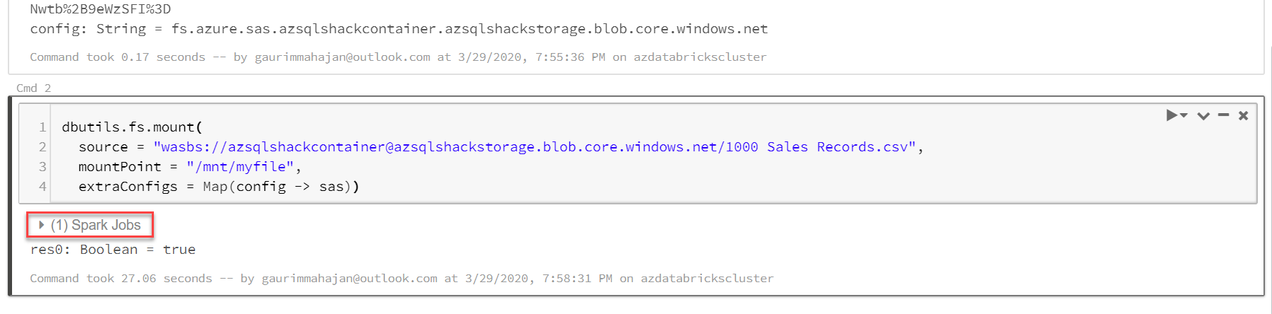 Mounting the Blob Storage container in Databricks 2/2