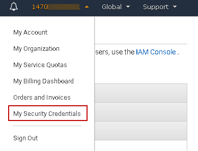 Security credentials for AWS account