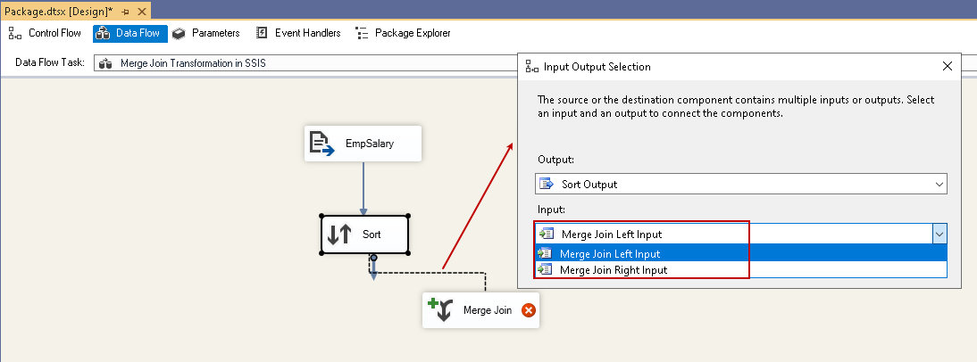 Select Merge Join Left Input or Merge Join Right Output