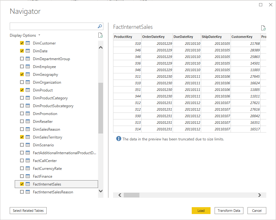 Select Tables for Power BI