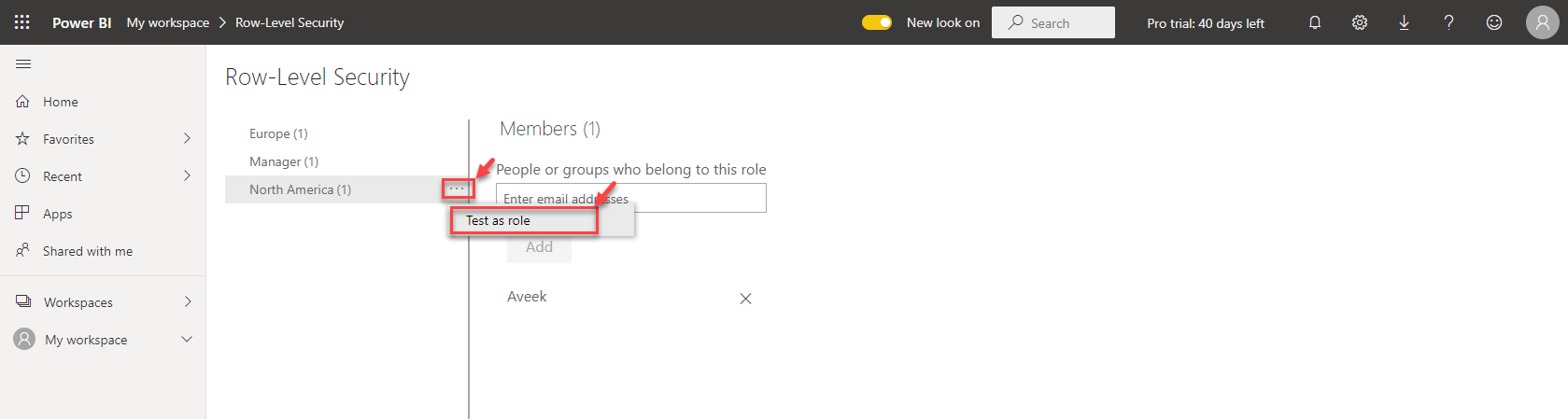 Test as Role Row Level Security in Power BI