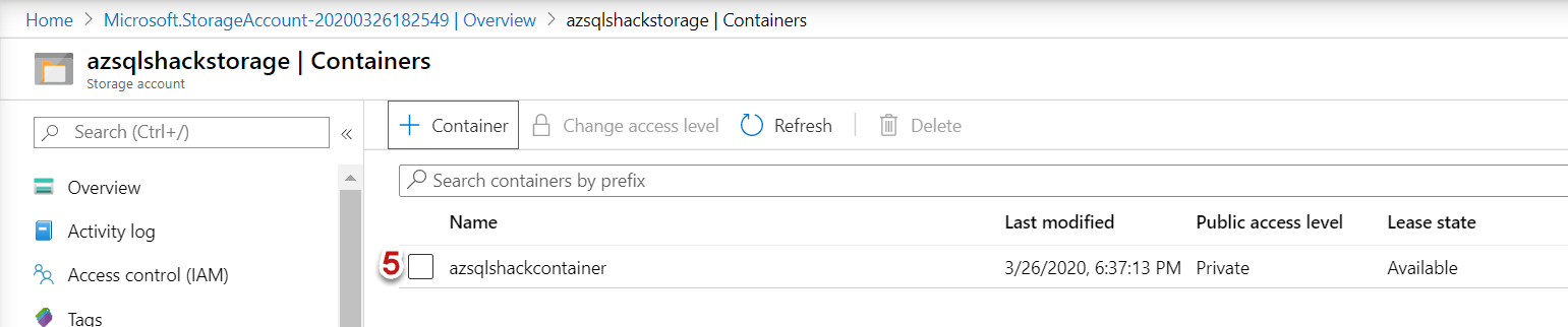 Uploading a block blob in Blob Storage container 4/7.