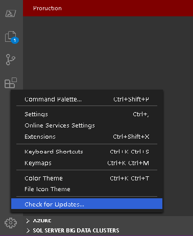 Check for updates in Azure Data Studio