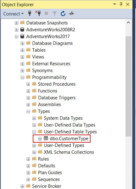 Find table types in SSMS 