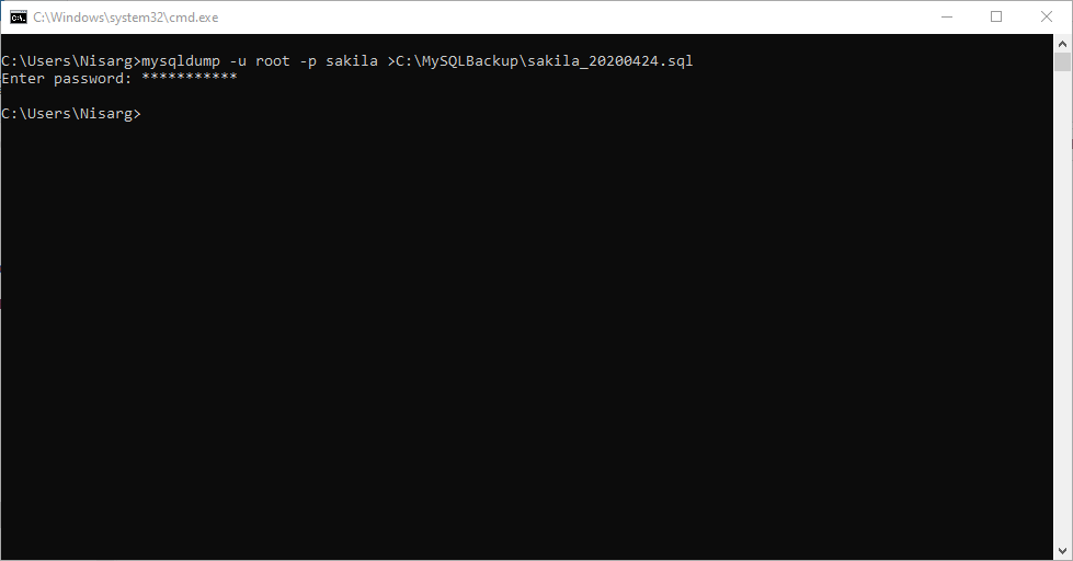 mysqldump : Generate backup of database