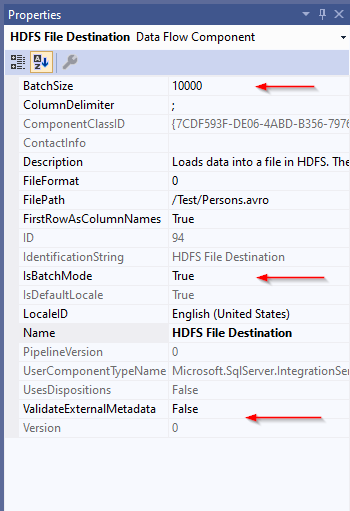 HDFS File destination properties