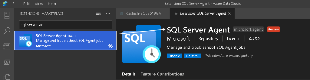 Install SQL Server Agent extension