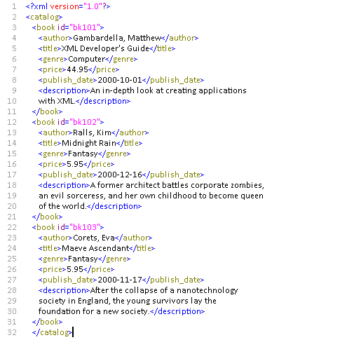 Sample XML data