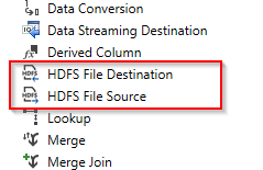 SSIS Hadoop components in the SSIS toolbox