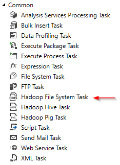 The Hadoop File system task icon in the SSIS toolbox