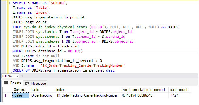 Updated Index Fragmentation Percentage