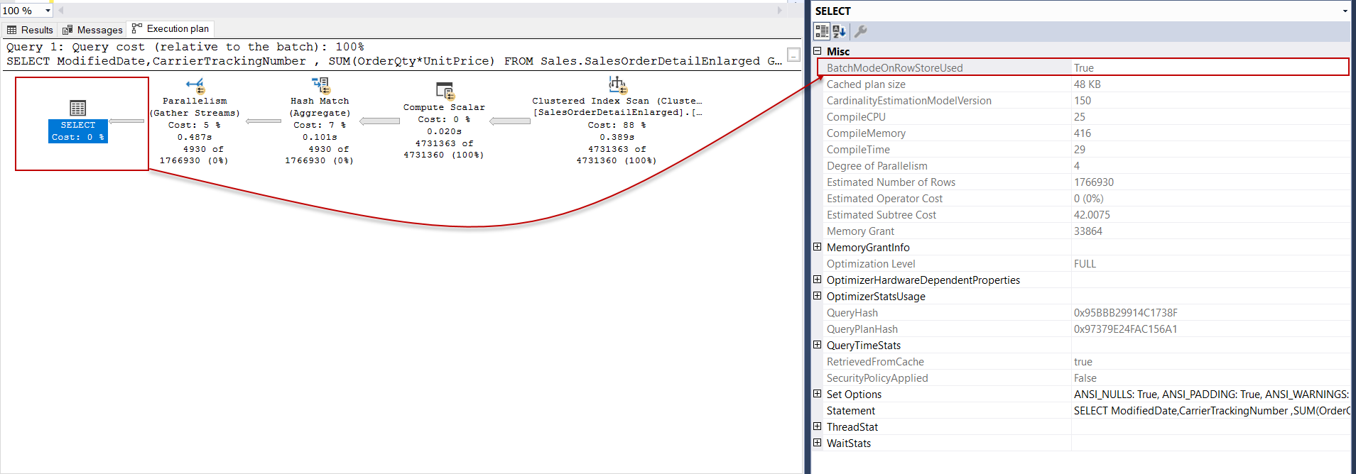 Using batch mode on rowstore feature in SQL Server 2019