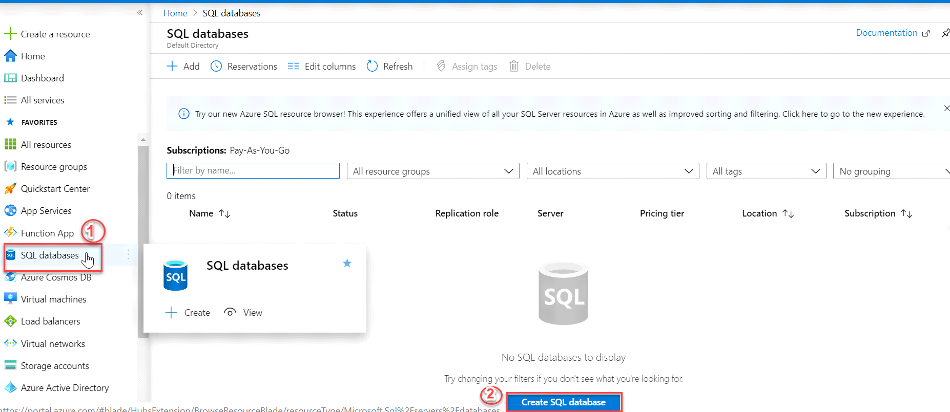 Creating a new Azure SQL Database from the Azure Portal