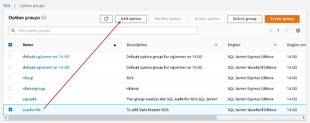 Add SSAS in the option group