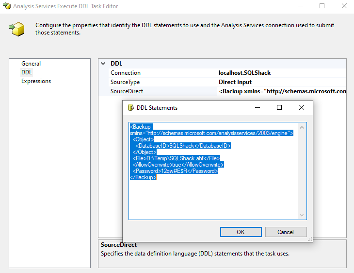 Analysis Services Execute DDL Task in SSIS to backup the SSAS Database