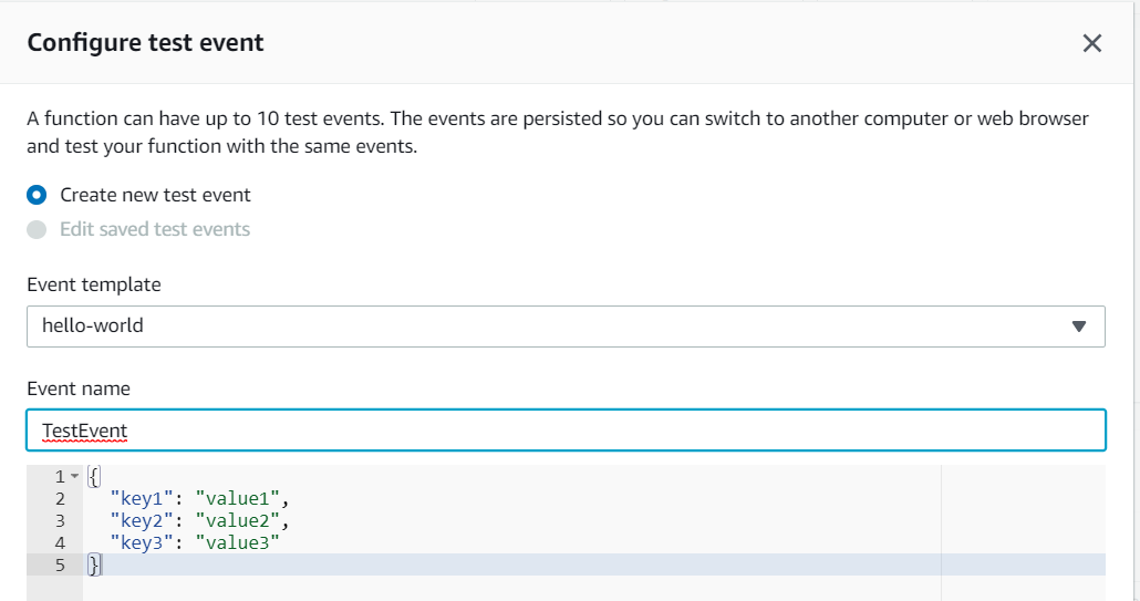 Configuring Test Event