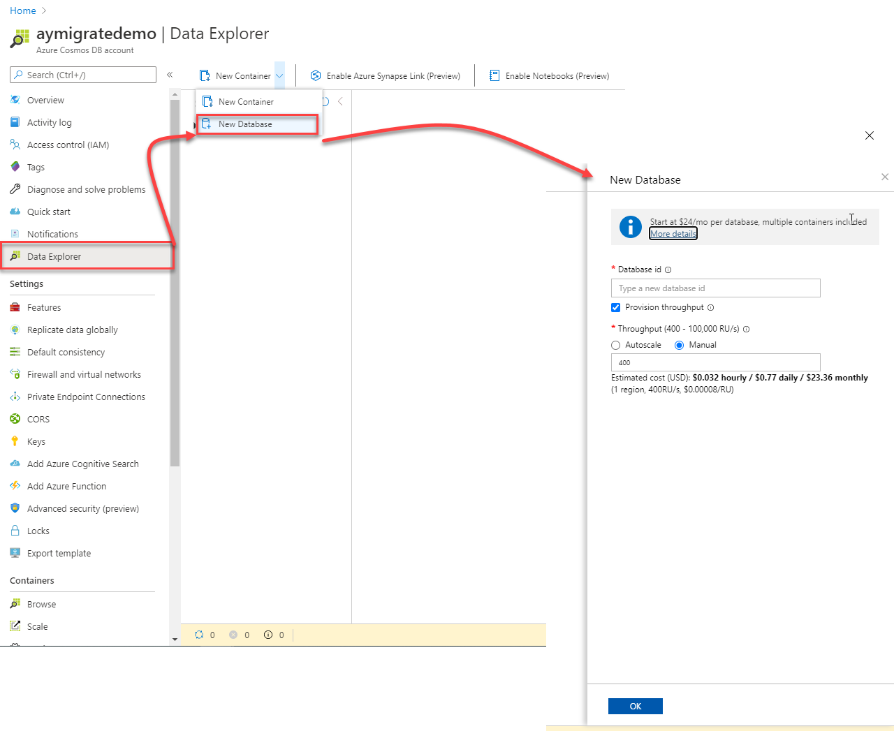 Create Cosmos DB database