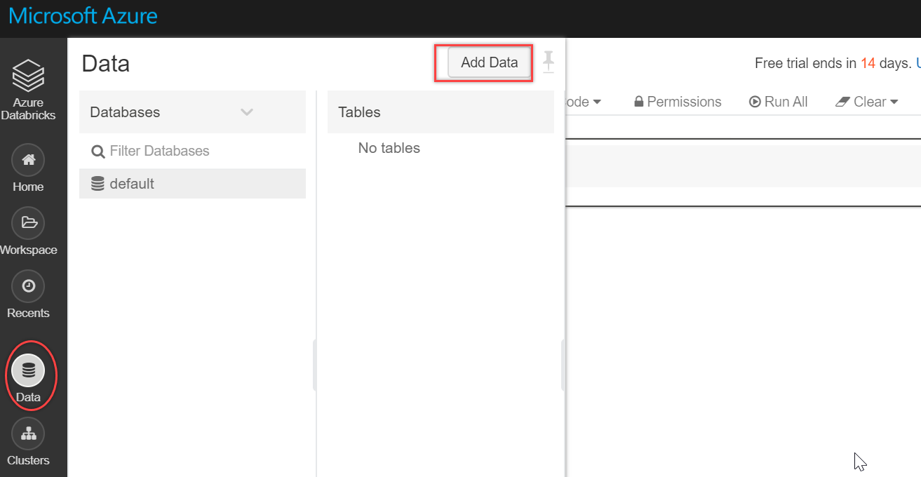 Data tab in Databricks portal