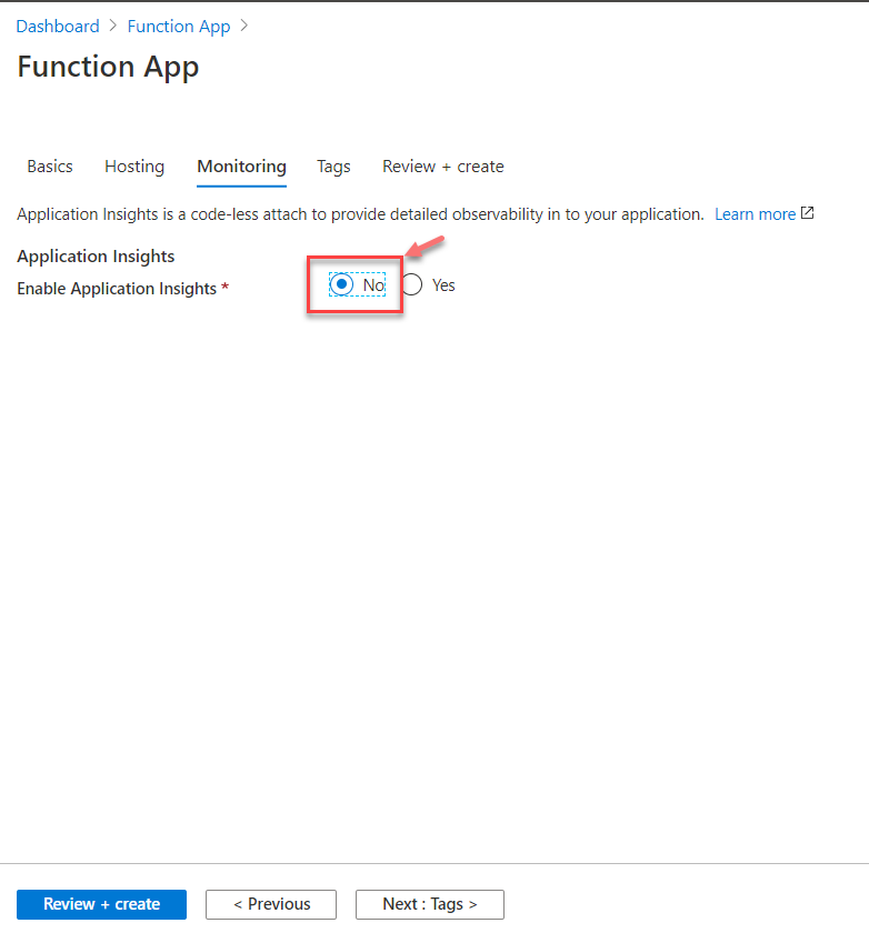 Disable Application Insights