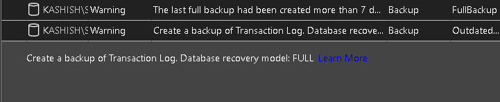 Example of transaction log backup