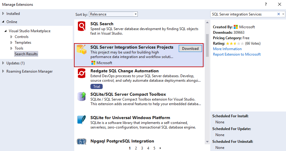 Integration Service Projects extension