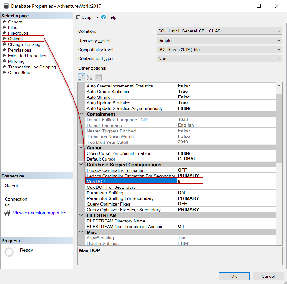 MAXDOP setting of the SQL Server on a database level.