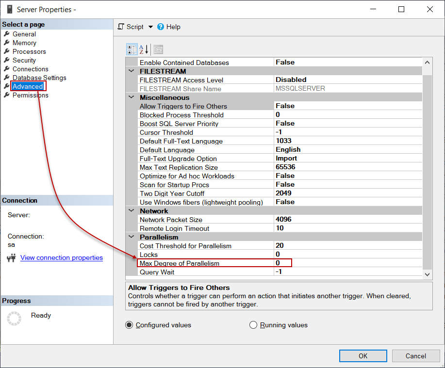 MAXDOP setting of the SQL Server on an instance level.